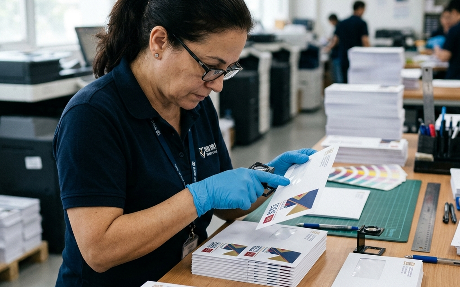 Проверка печатного оттиска под лупой Проверка печатного оттиска под лупой