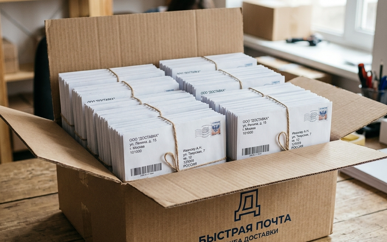 Упаковка готовой партии конвертов — Типография Подольск