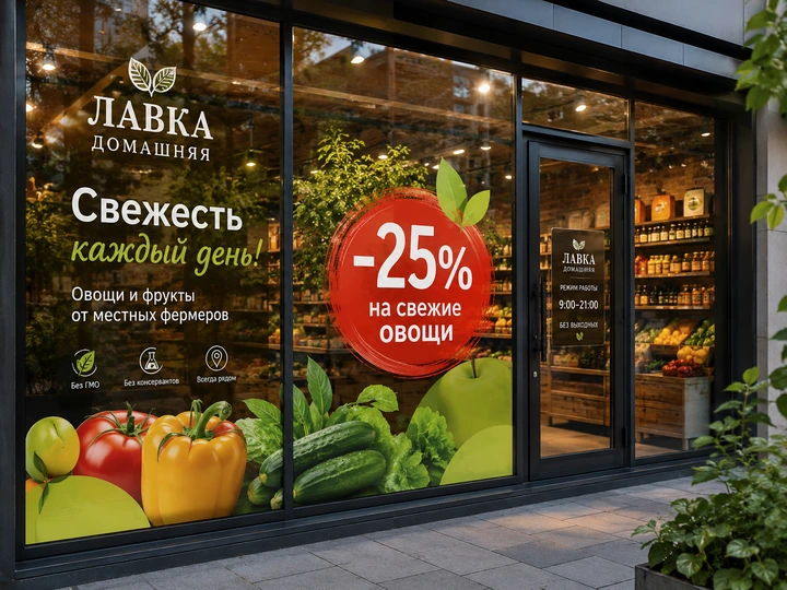 Оформление витрины магазина пленкой с УФ-печатью