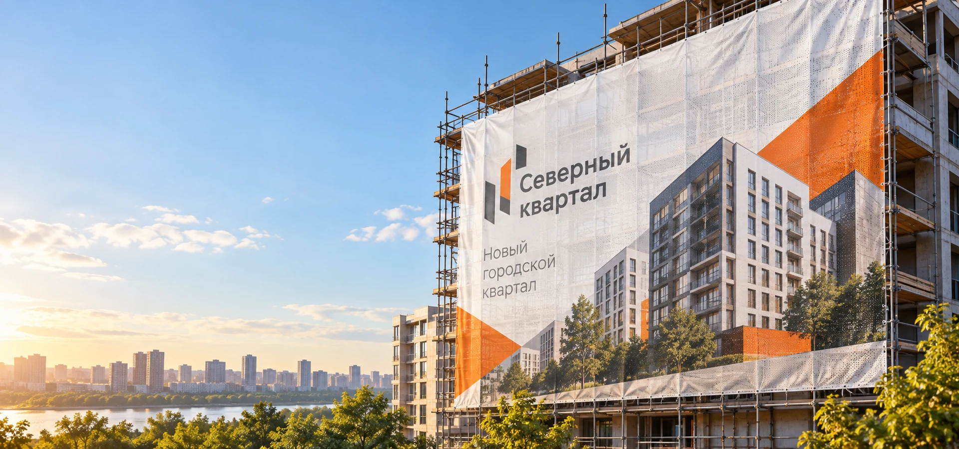 Печать на баннерной сетке для фасада строящегося здания