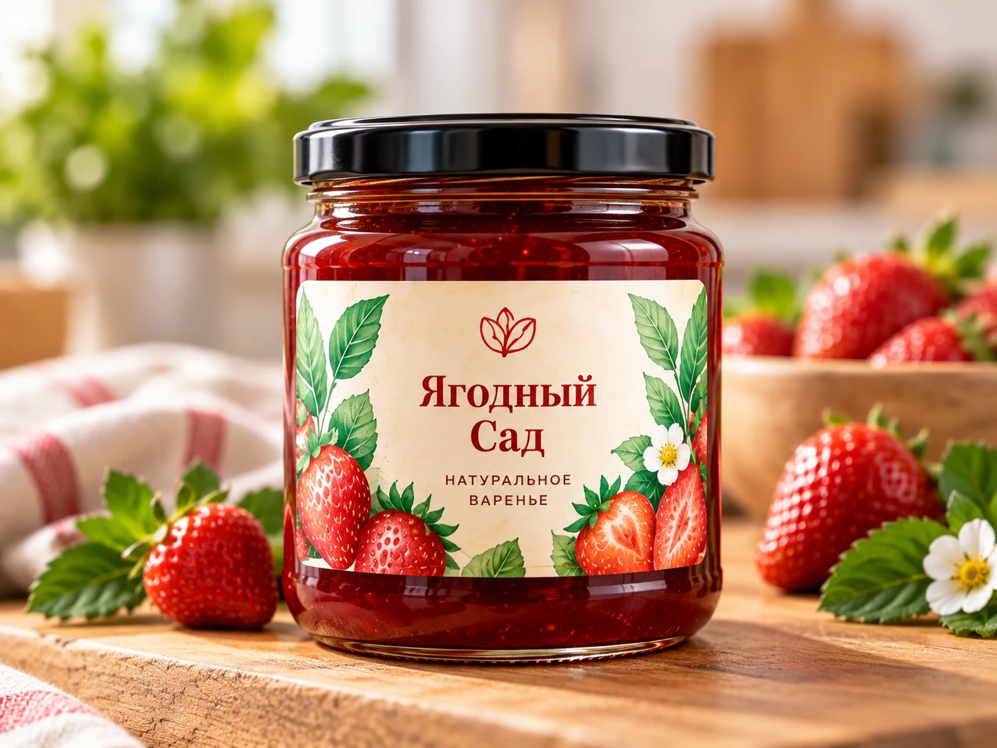 Прямоугольная этикетка на банке варенья