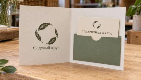 Картонный держатель подарочной карты — увеличить фото Подарочная карта «Садовый круг» в светлом картонном держателе с зелёным кармашком
